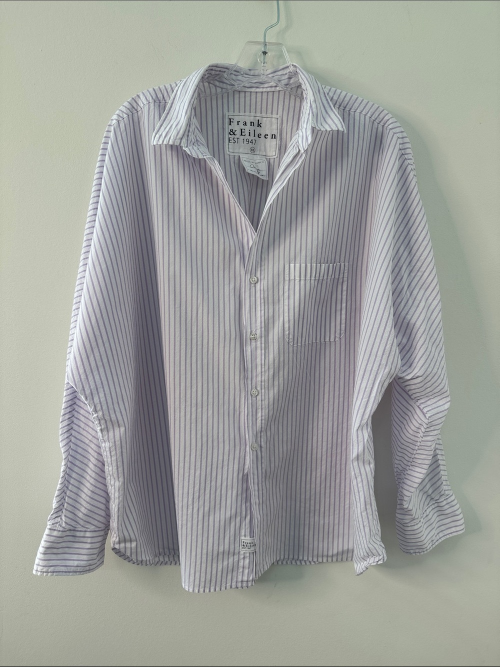 Frank & Eileen Women’s Light Lavender and White Stripe Button-Down Shirt